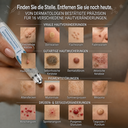 HISKIN®🇩🇪7-Tage-Hautmakel- & Hautanhängsel-Entferner💧Schmerzfreier Rollerball-Stift zur schonenden Entfernung von Hautanhängseln und Hautflecken – narbenfrei